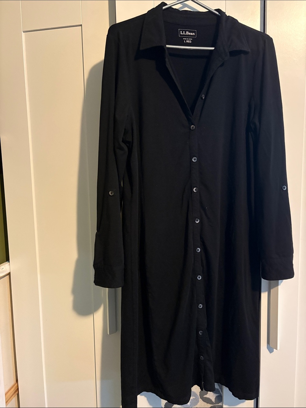 L.L. Bean Black Long Button-Front Shirt Dress